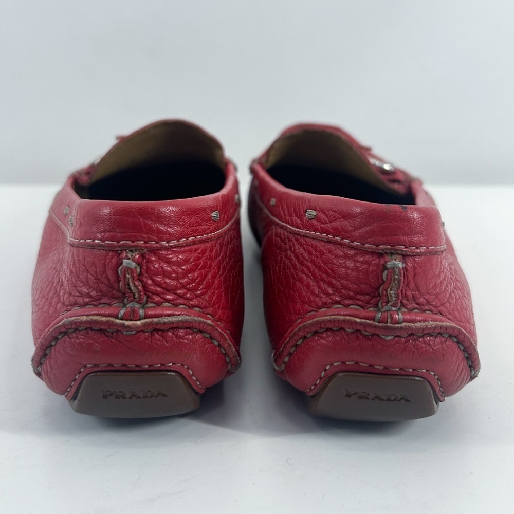 Prada Vintage Red Leather Horsebit Slip On Loafers Size 36 - Picture 4 of 7
